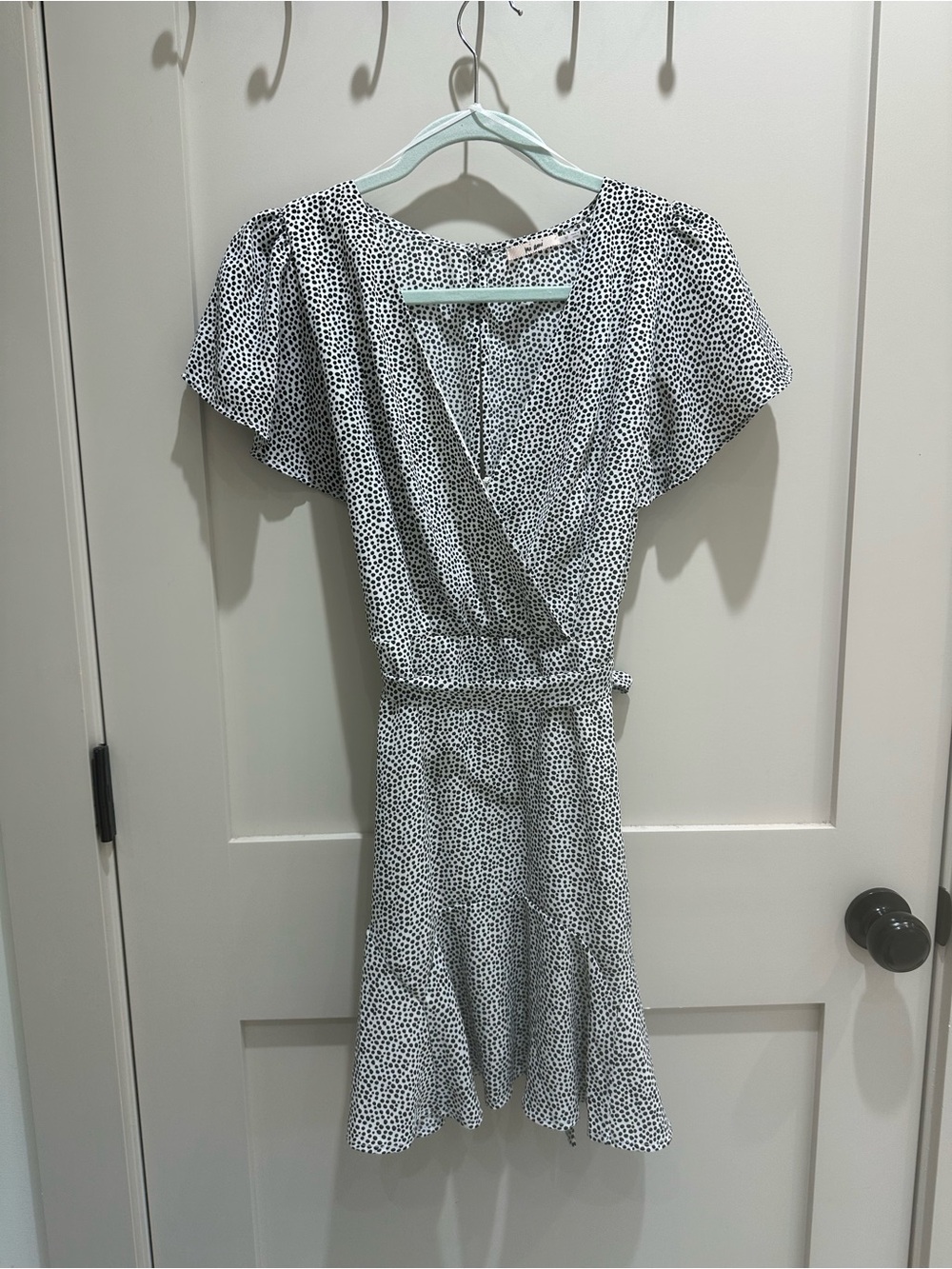 WeWoreWhat White and Black Polka Dot Wrap Mini Dress